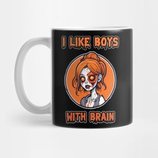 Zombie Girl Orange Pumpkin Color "I Like Boys With Brain" Cute Retro Mug